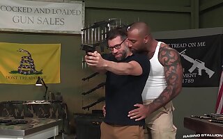 Black gay shooting instructor pounds his bearded white student